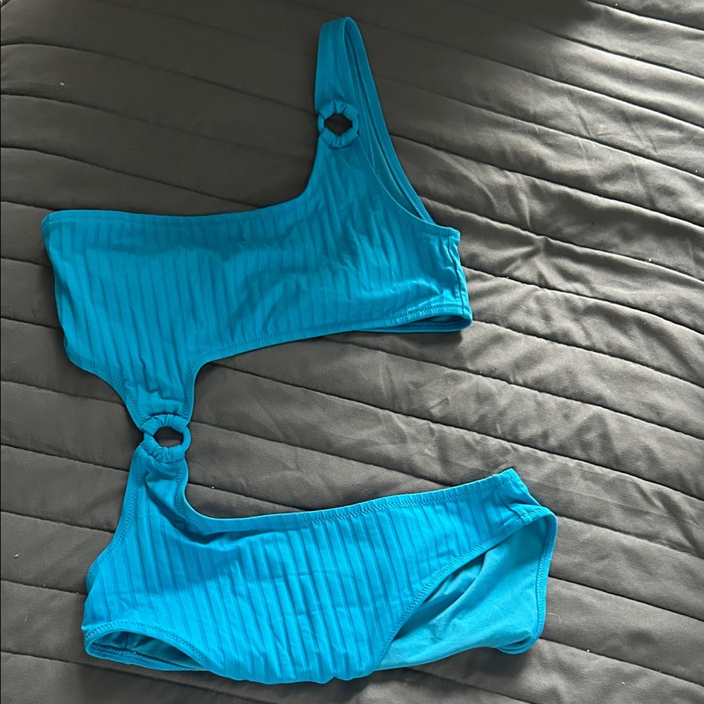 Aerie Blue One-Shoulder Swim One Piece